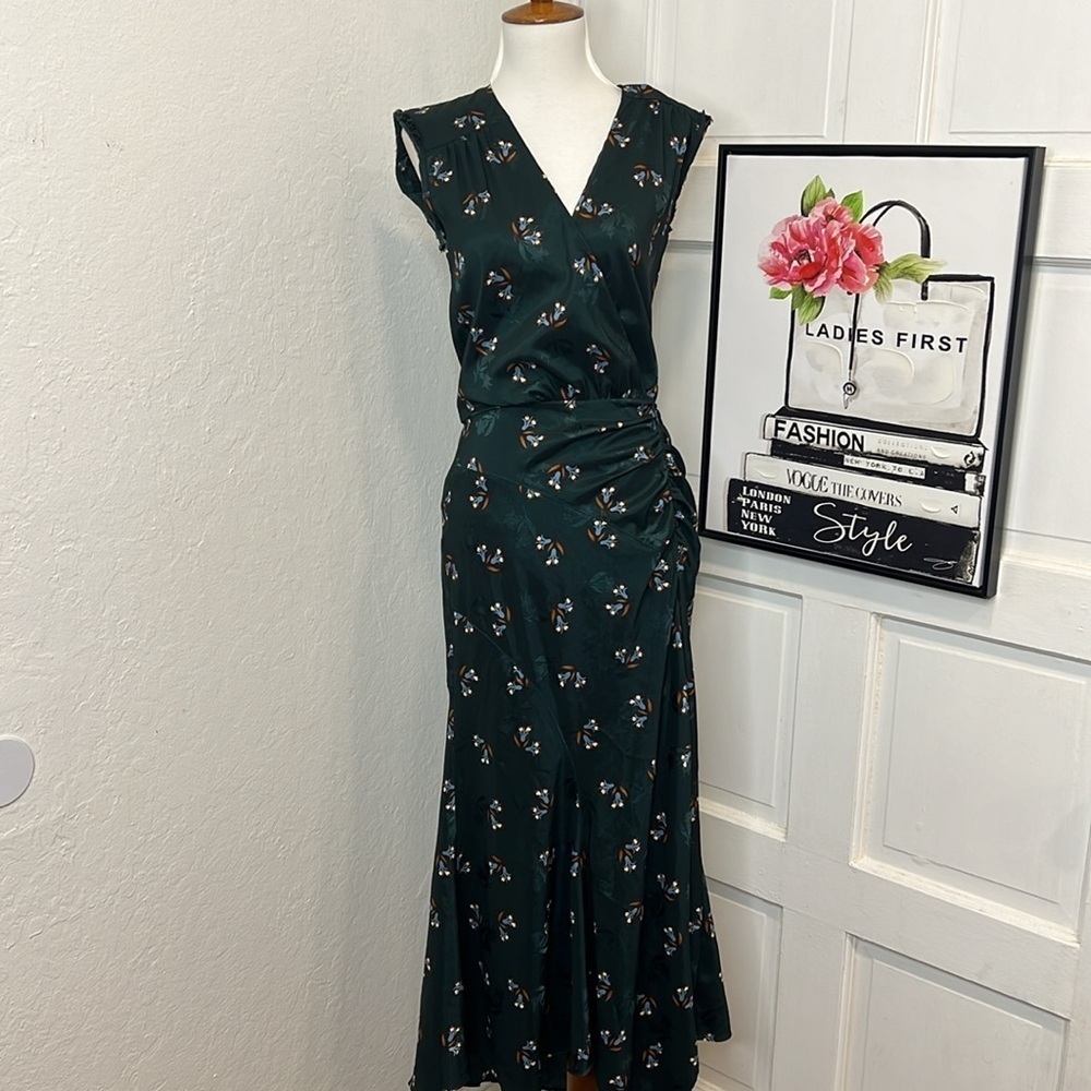 Veronica Beard Yasmeen Green Floral Midi Dress Size 0